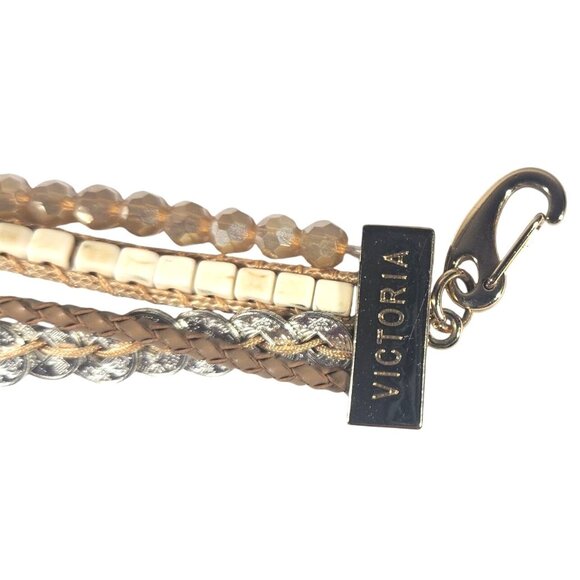 Multistrand Bracelet mixed materials Gold Tone Victoria Emerson neutral jewelry - Picture 3 of 5